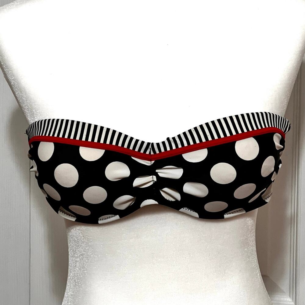 Amazing Vegas Fashions Bandeau tie-back swim top Sz M polka dot bikini top